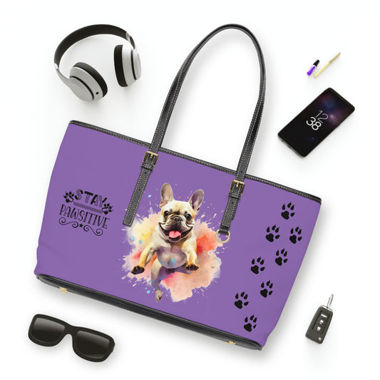 French Bulldog Leather Shoulder Bag Purple two Frenchie pictures You Had Me at Woof Stay Pawsitive