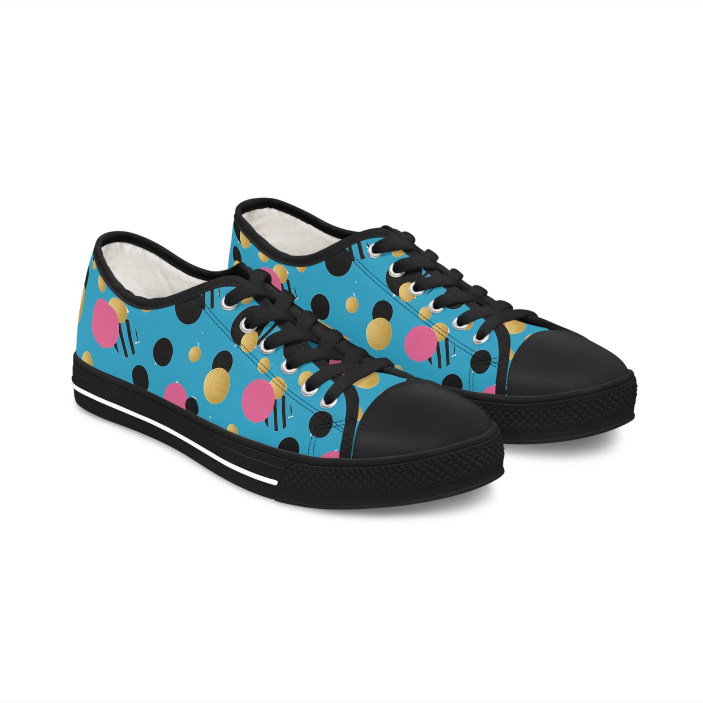 Turquoise pink black and gold polka dot Print Women's Low Top Sneakers