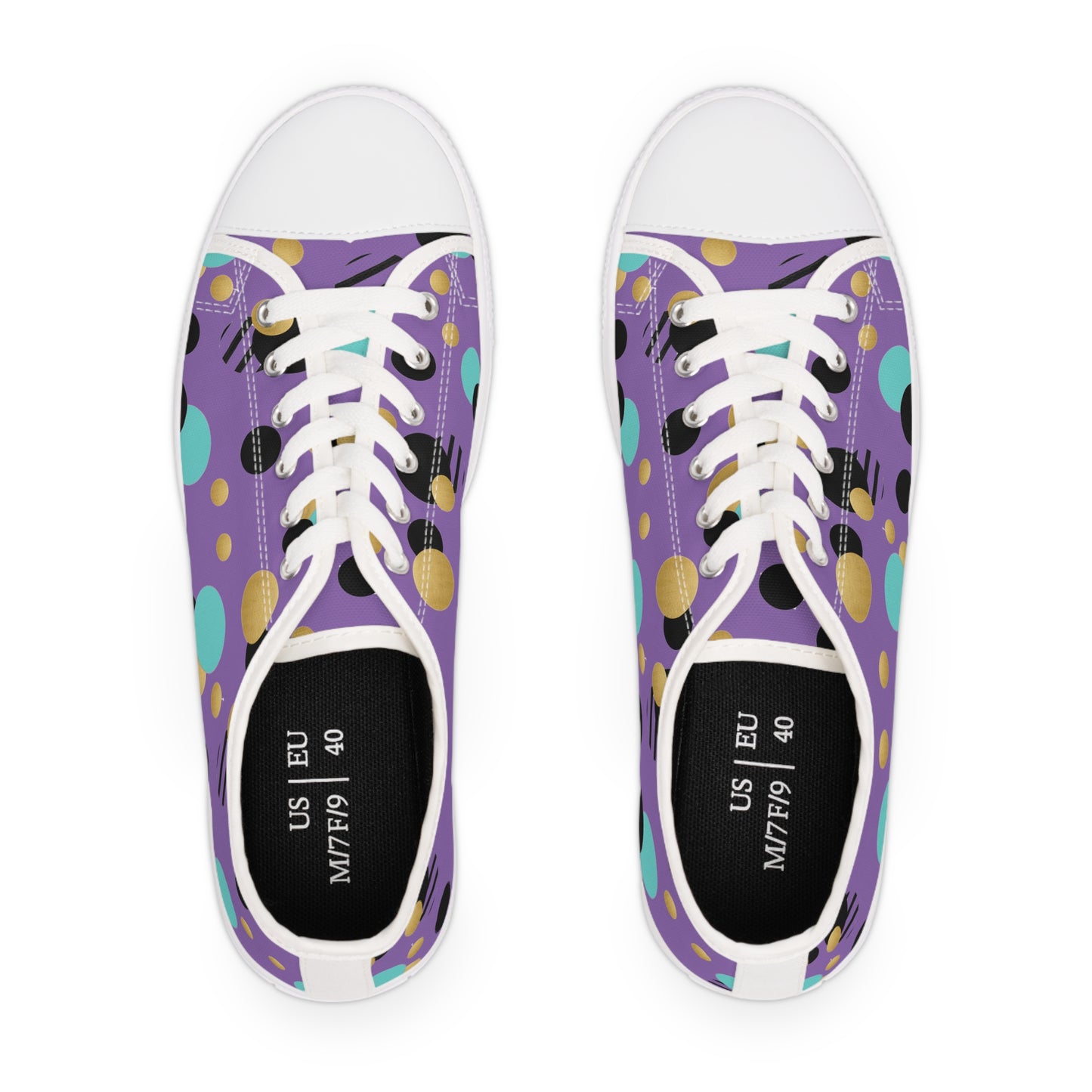 Purple Aqua Black and Gold Polka Dot Print Women's Low Top Sneakers