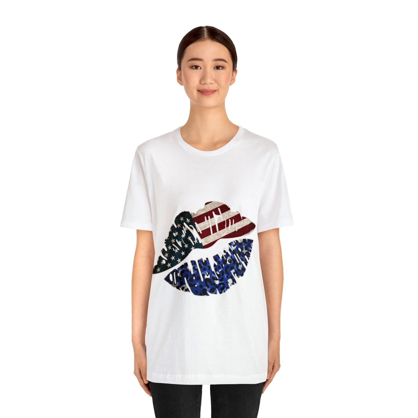 American Flag Lips 4th of July Unisex Jersey Short Sleeve Tee Patriotic Retro