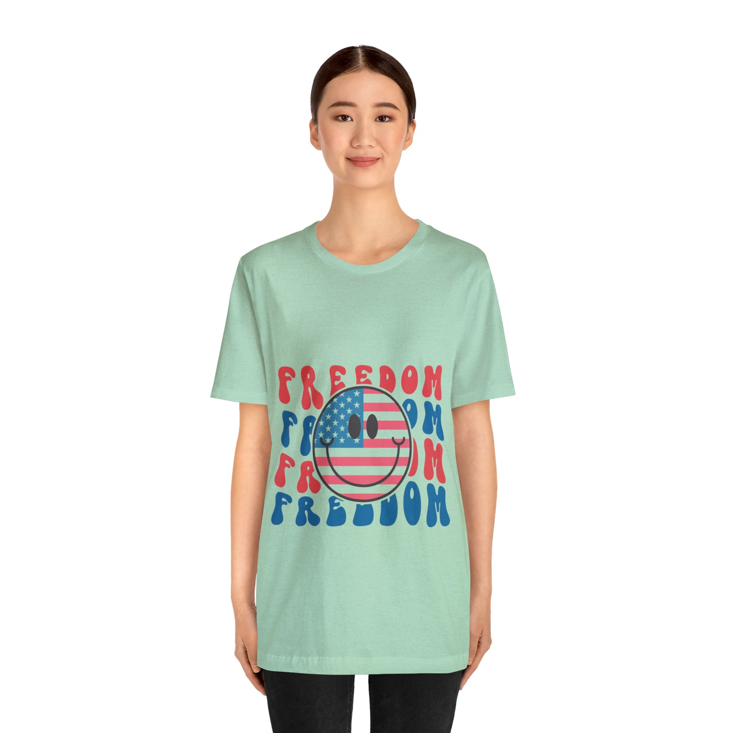 Freedom Smiley Face Flag Unisex Jersey Short Sleeve Tee Patriotic American Flag