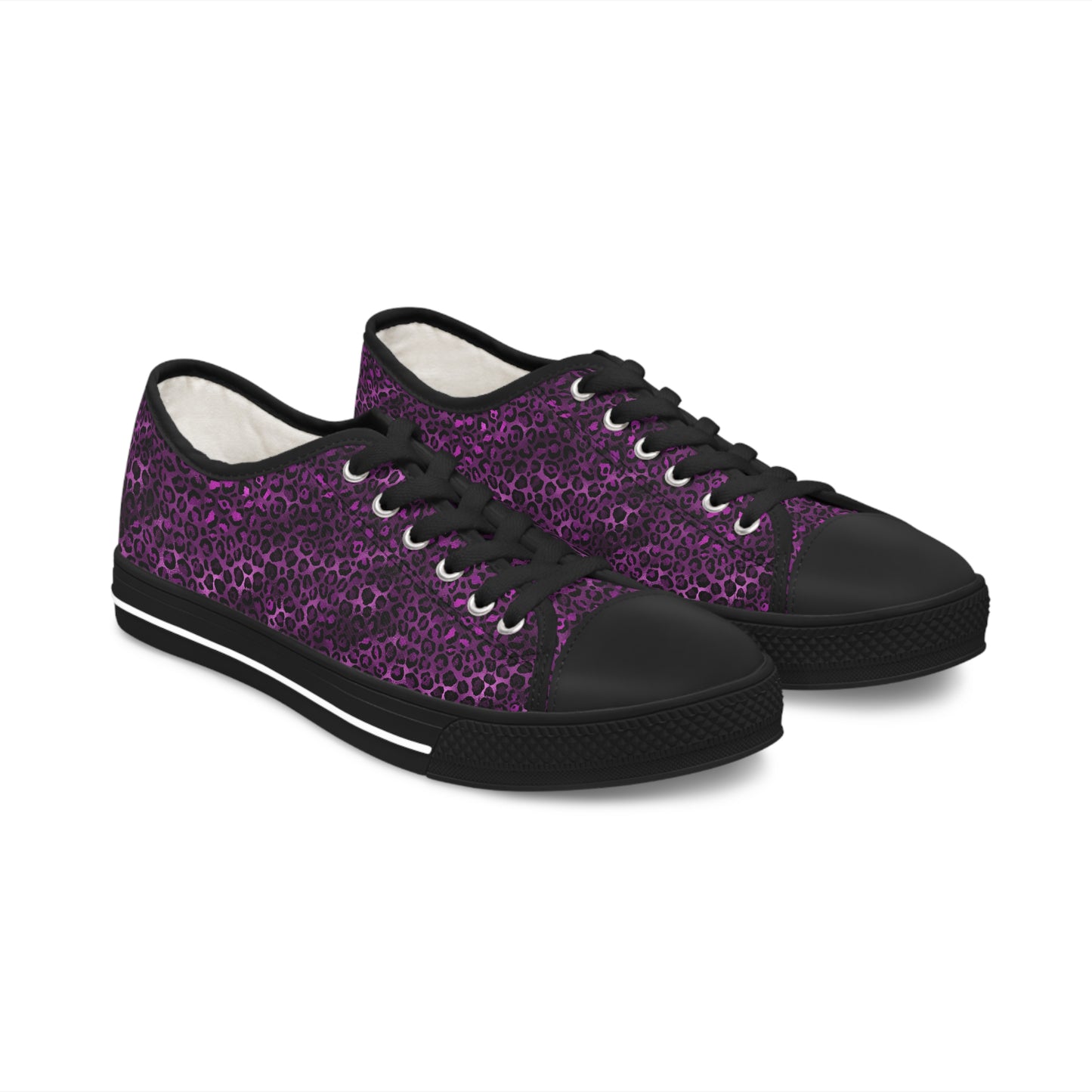 Women's Low Top Purple and Black Leopard Print Sneakers