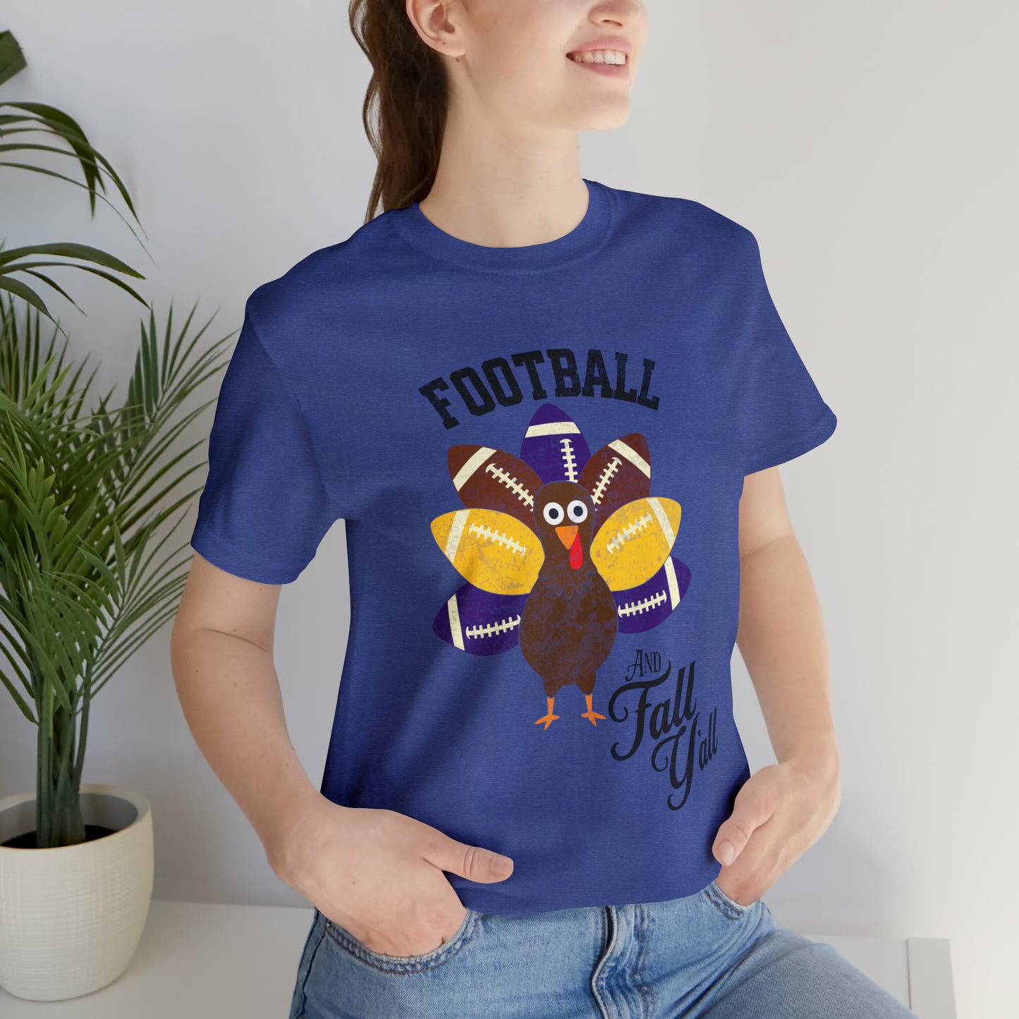 Vintage Purple and Yellow Football and Fall Short Sleeve Tee, Football and turkey shirt, LSU