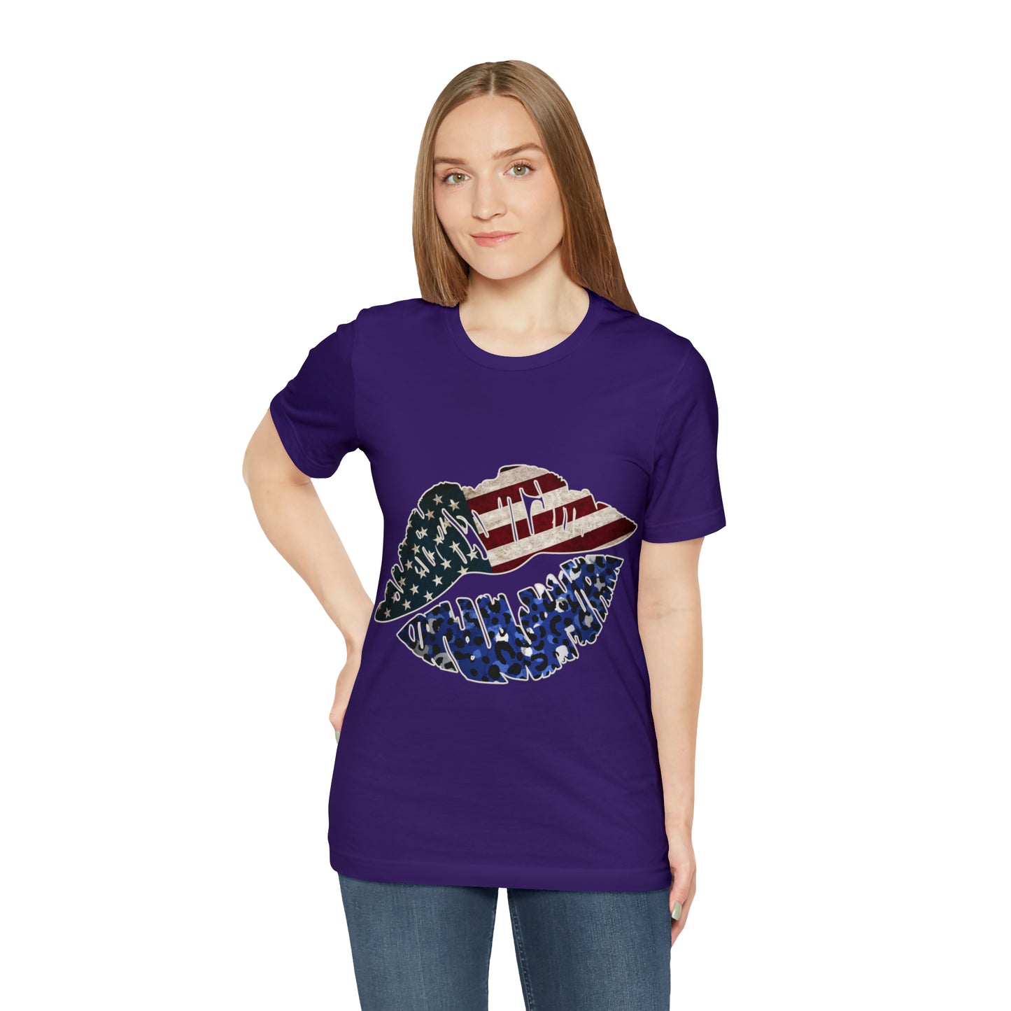 American Flag Lips 4th of July Unisex Jersey Short Sleeve Tee Patriotic Retro