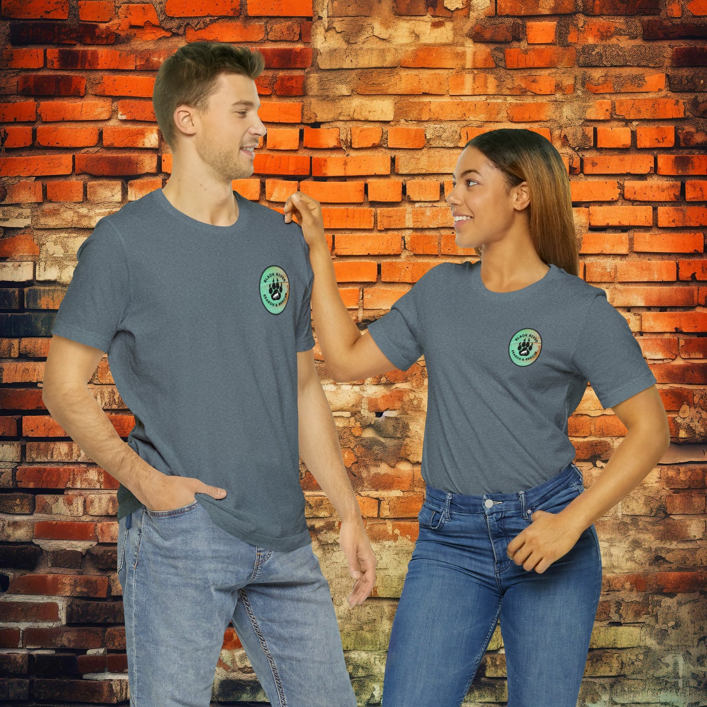 Green and Peach Marble Black River Search & Rescue Logo Unisex Jersey Short Sleeve Tee