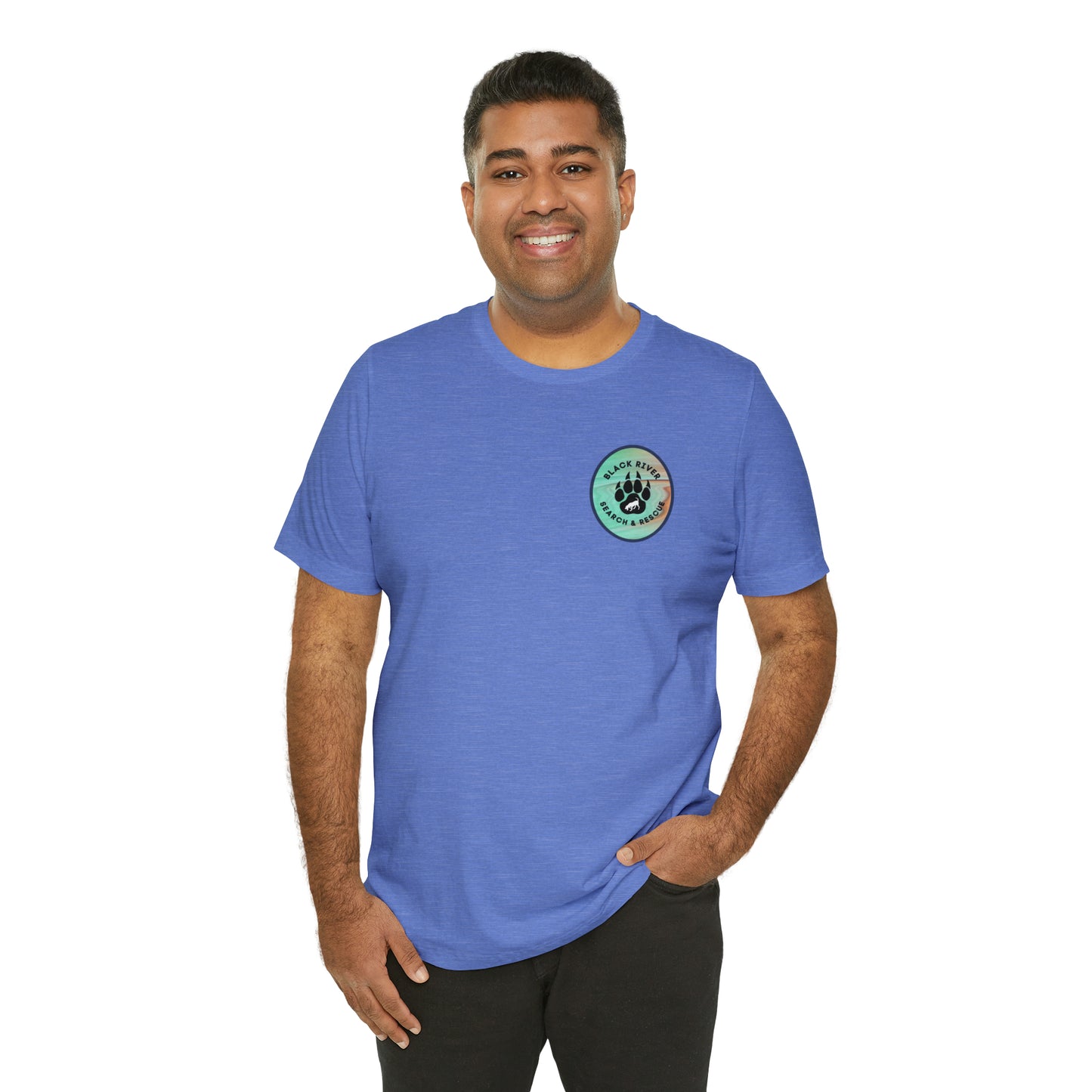 Green and Peach Marble Black River Search & Rescue Logo Unisex Jersey Short Sleeve Tee