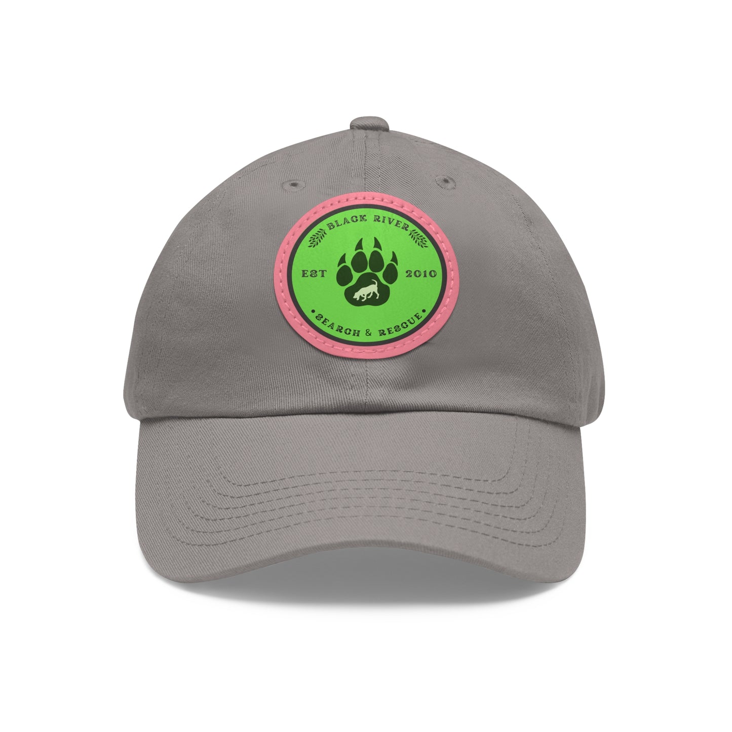 Unisex Hat with Leather Patch (Round), Black River Search & Rescue Logo, Lime Green patch