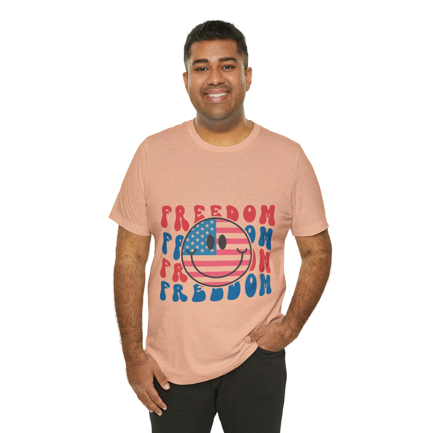 Freedom Smiley Face Flag Unisex Jersey Short Sleeve Tee Patriotic American Flag