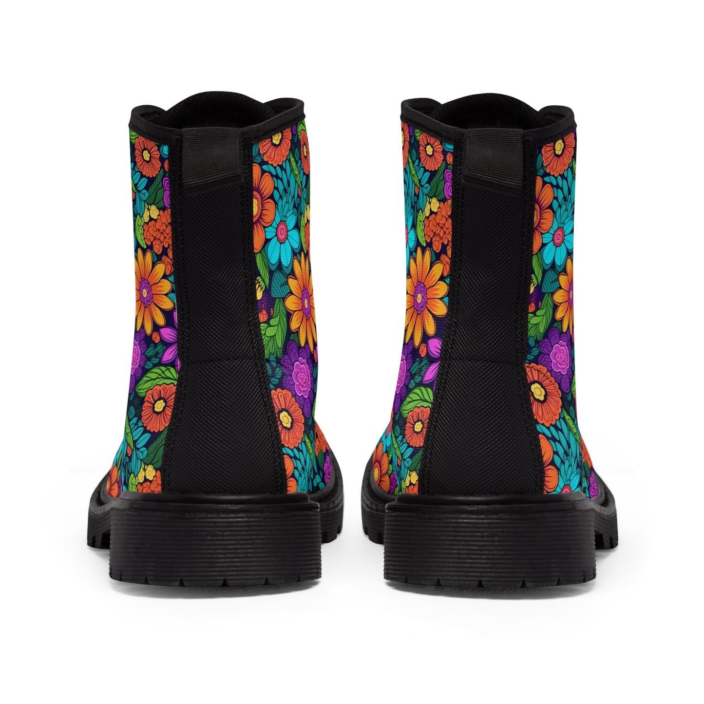 Women's Canvas Boots, Daisies, Sunflowers, Yellow, Purple, Aqua, Flowers, Retro small print flowers