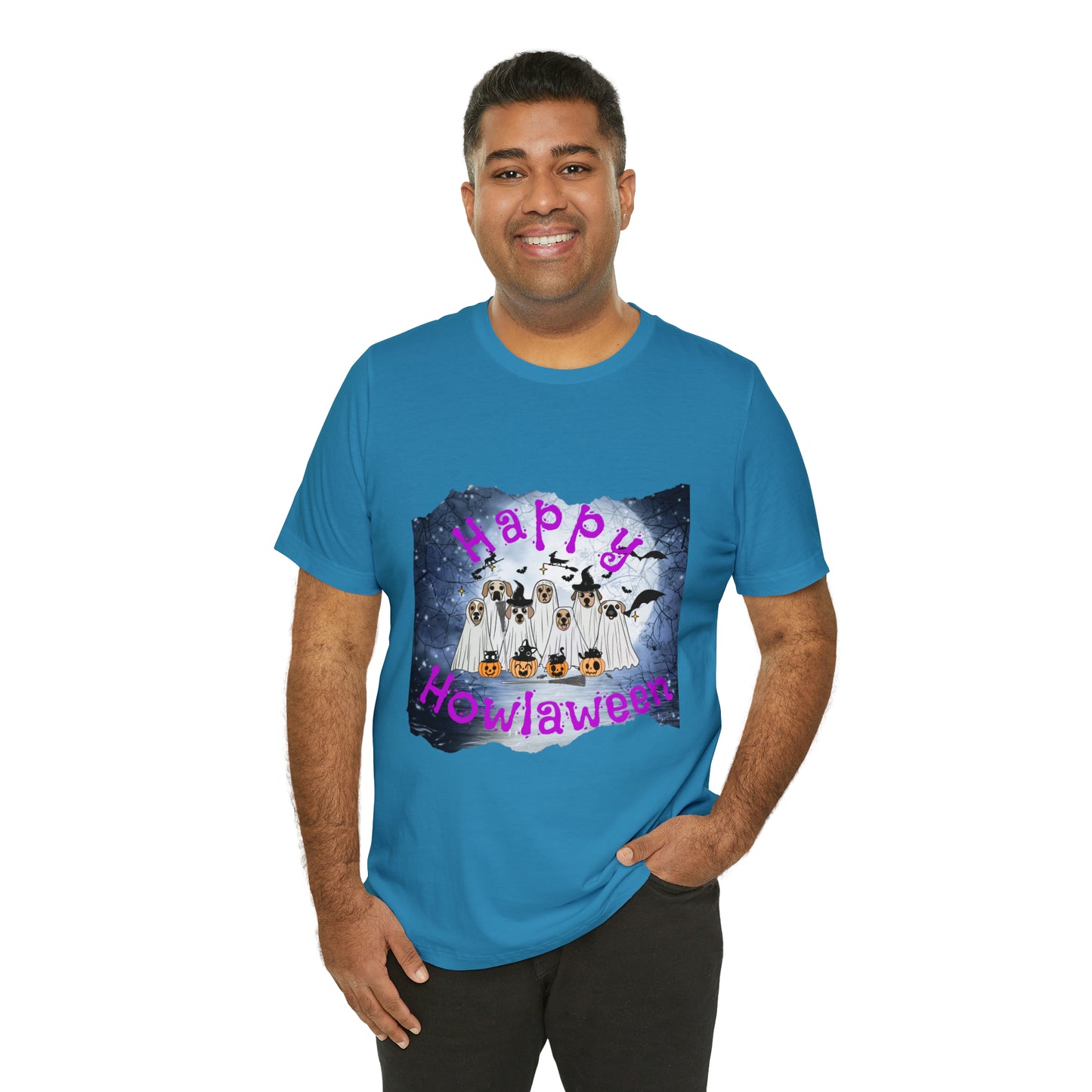 Happy Howlaween Dog Purple Short Sleeve Tee, Halloween shirt