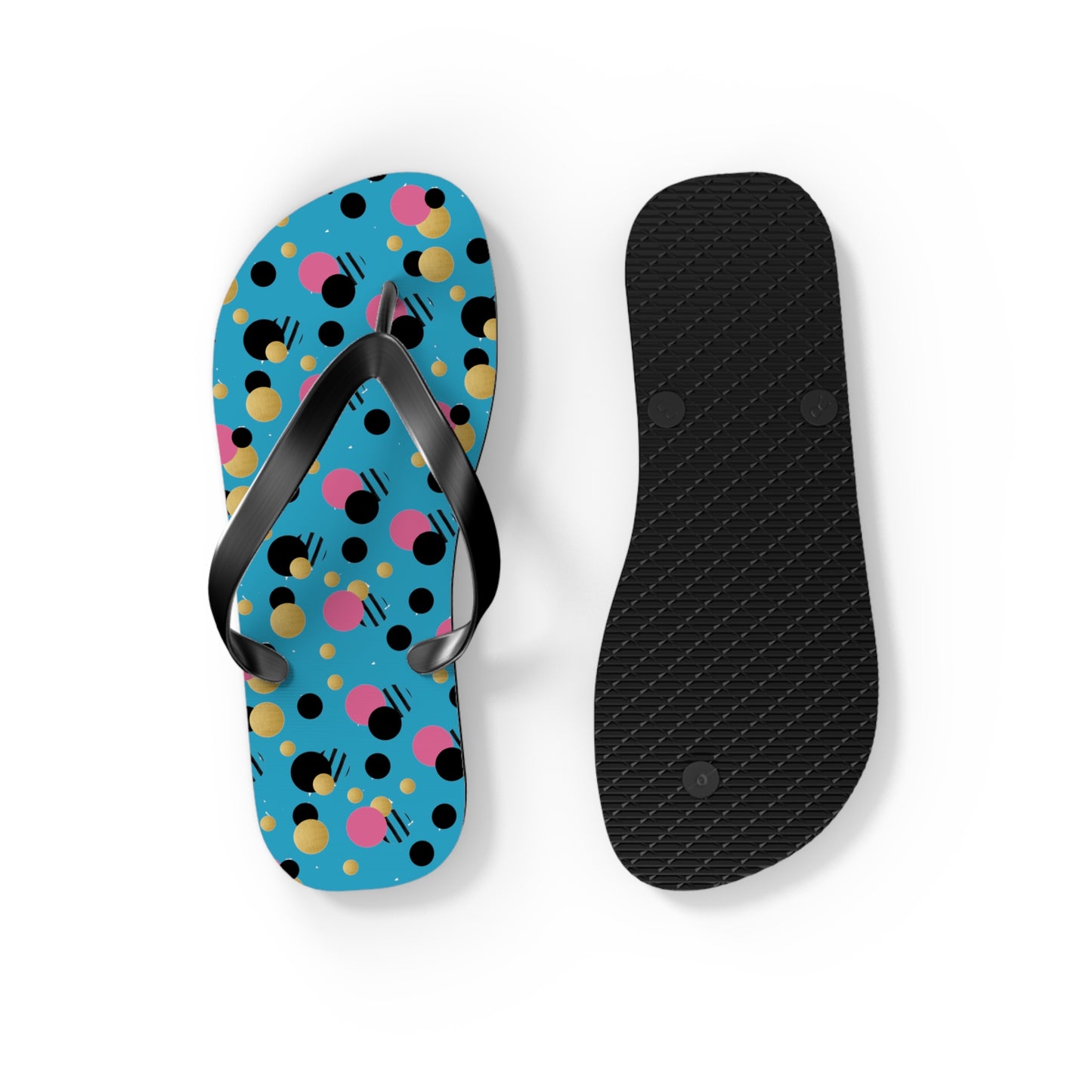 Turquoise pink, black gold polka dot Flip Flops