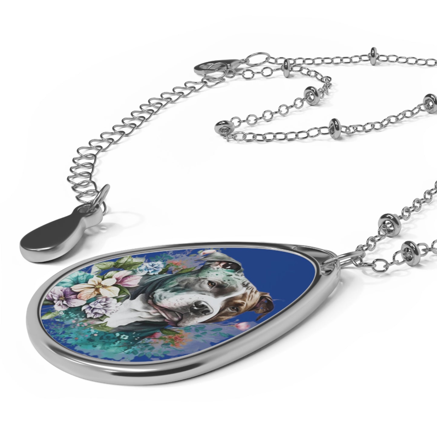Pitbull Blue Oval Necklace