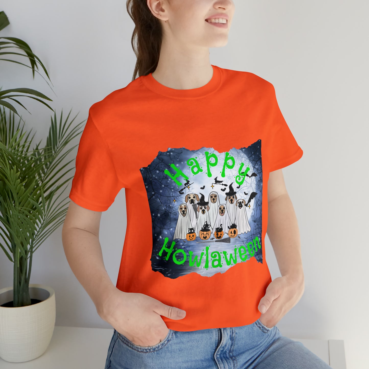 Happy Howlaween Dog Green Short Sleeve Tee, Halloween shirt