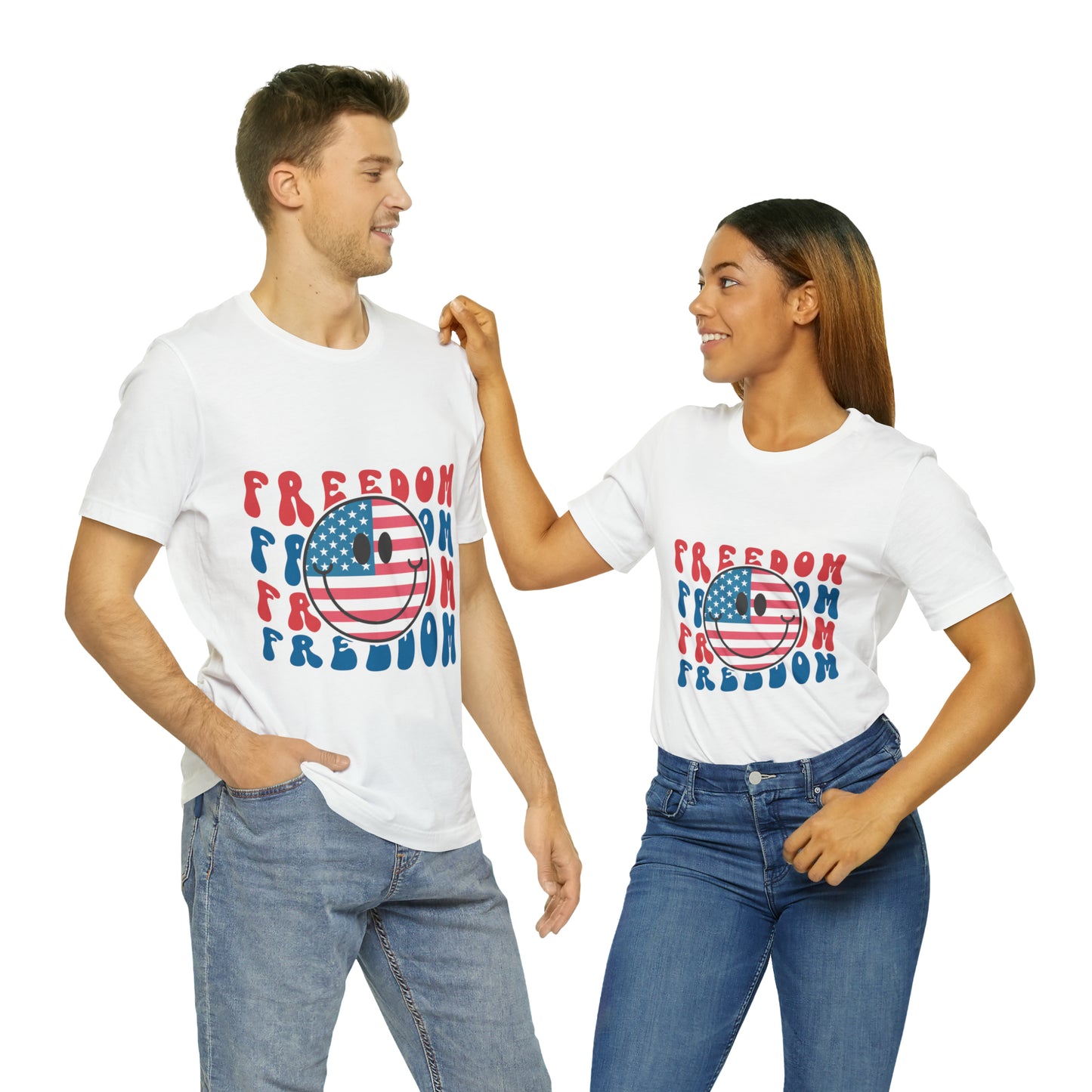 Freedom Smiley Face Flag Unisex Jersey Short Sleeve Tee Patriotic American Flag