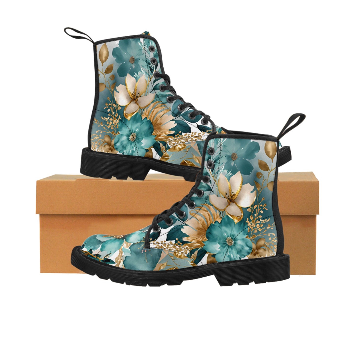 Women's Canvas Boots, Aqua, Gold, Magnolia, Flowers