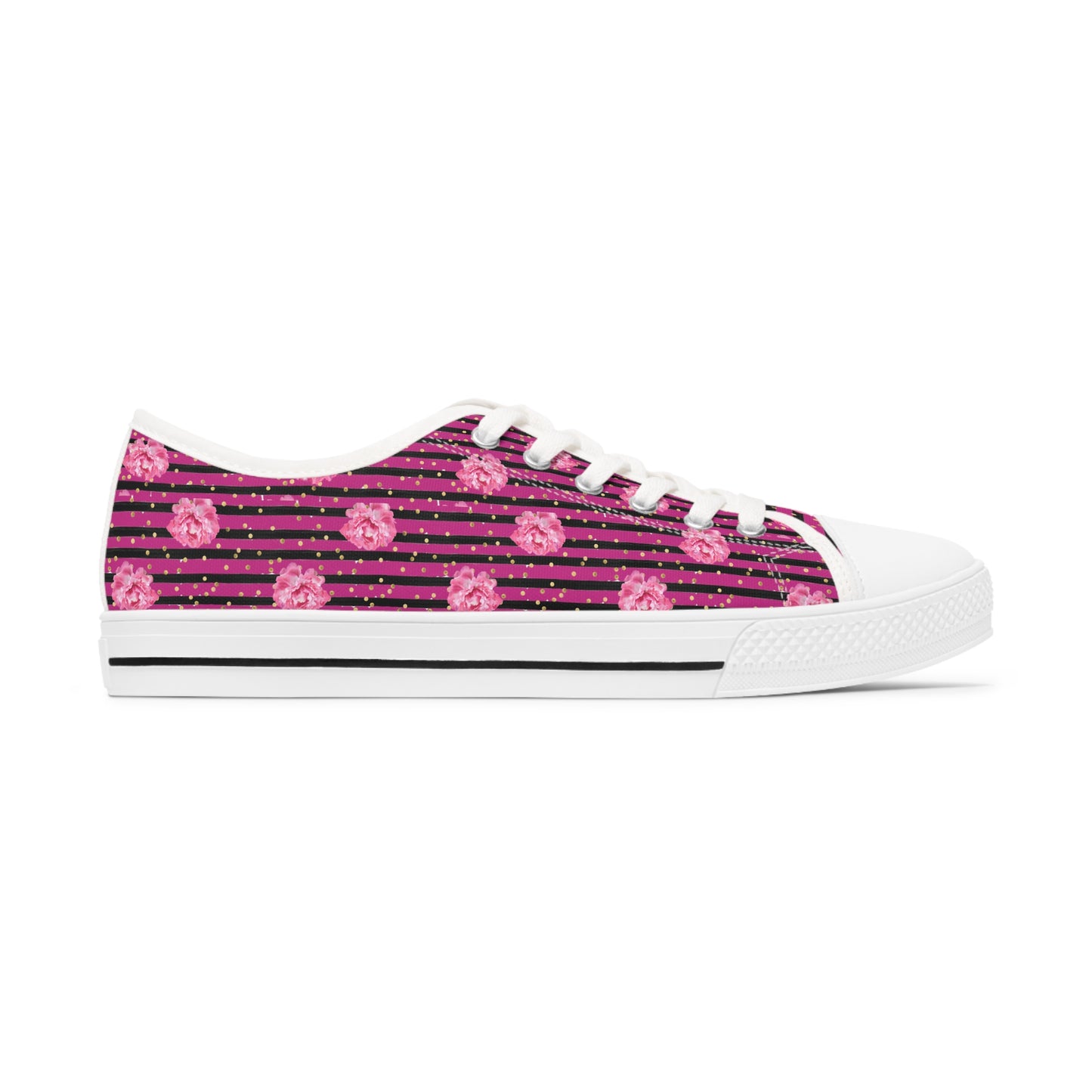 Rose and Black Striped Print Women's Low Top Sneakers