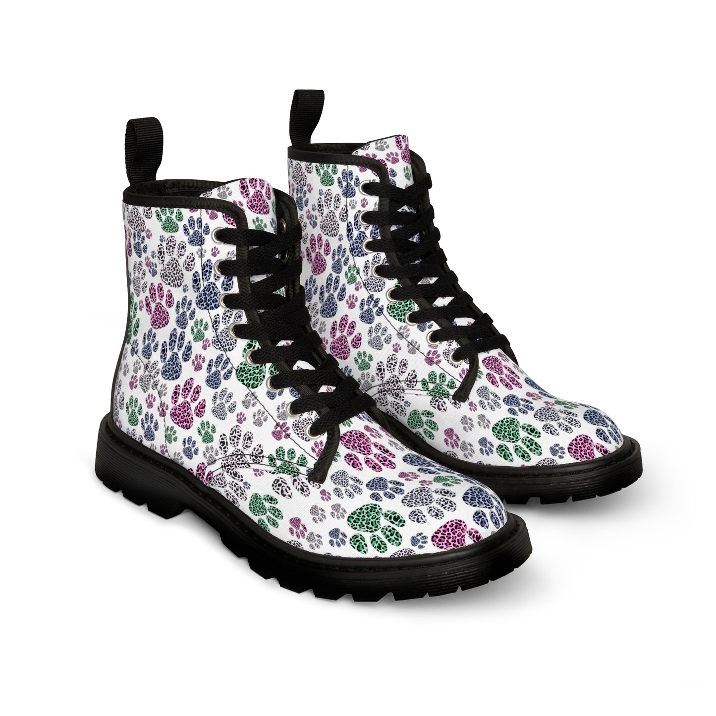 Women's Canvas Boots Leopard paw prints multicolor