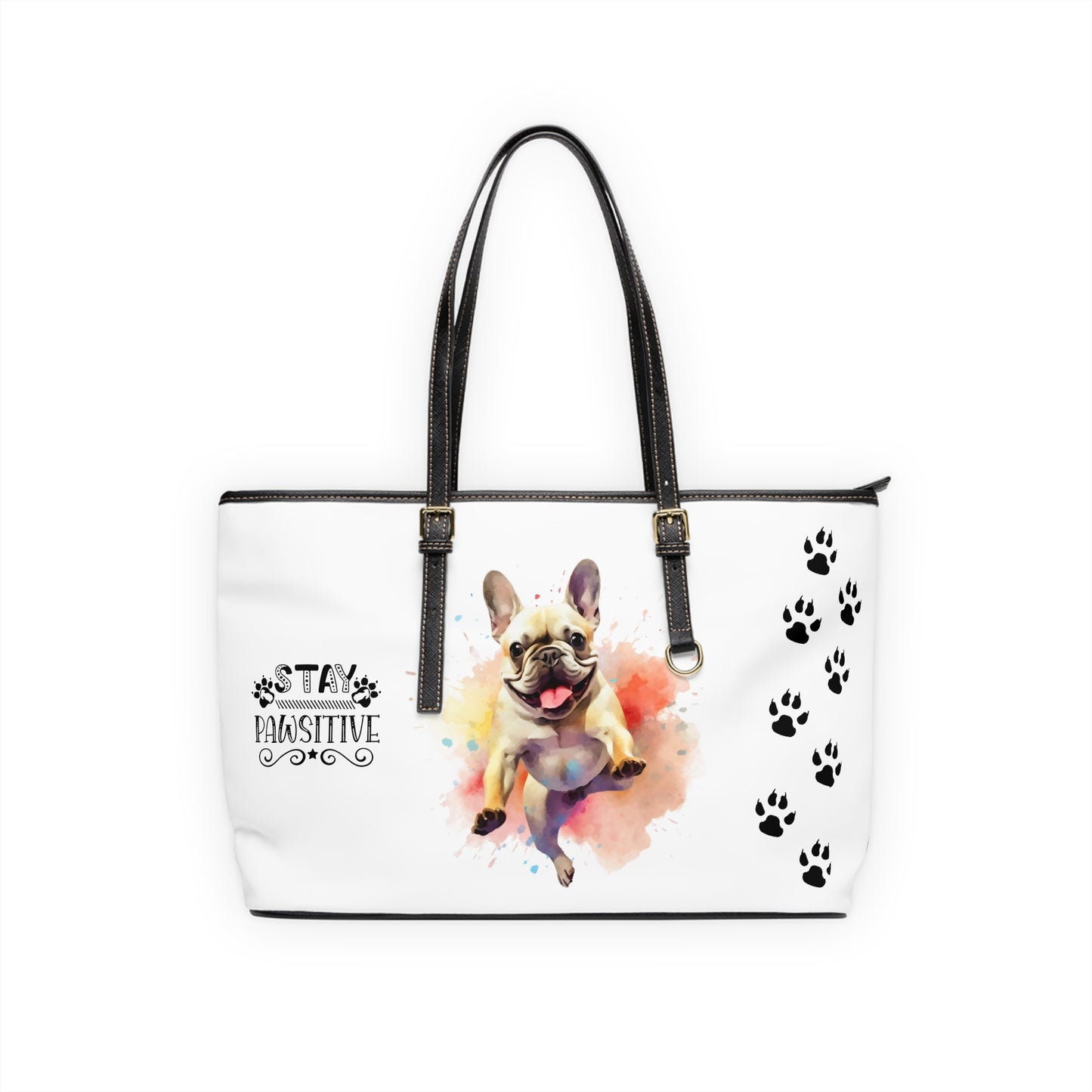 French Bulldog Leather Shoulder Bag two Frenchie pictures You Had Me at Woof Stay Pawsitive