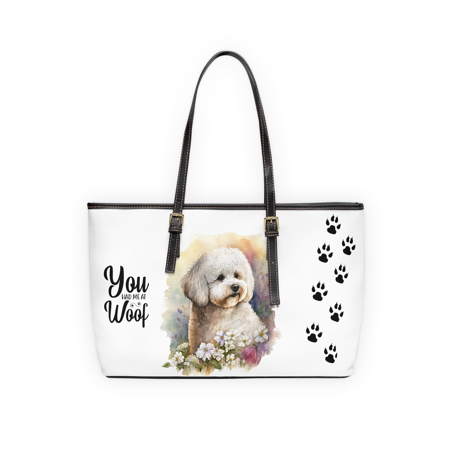 Bichon Frise Leather Shoulder Bag two Bichon pictures You Had Me at Woof Stay Pawsitive