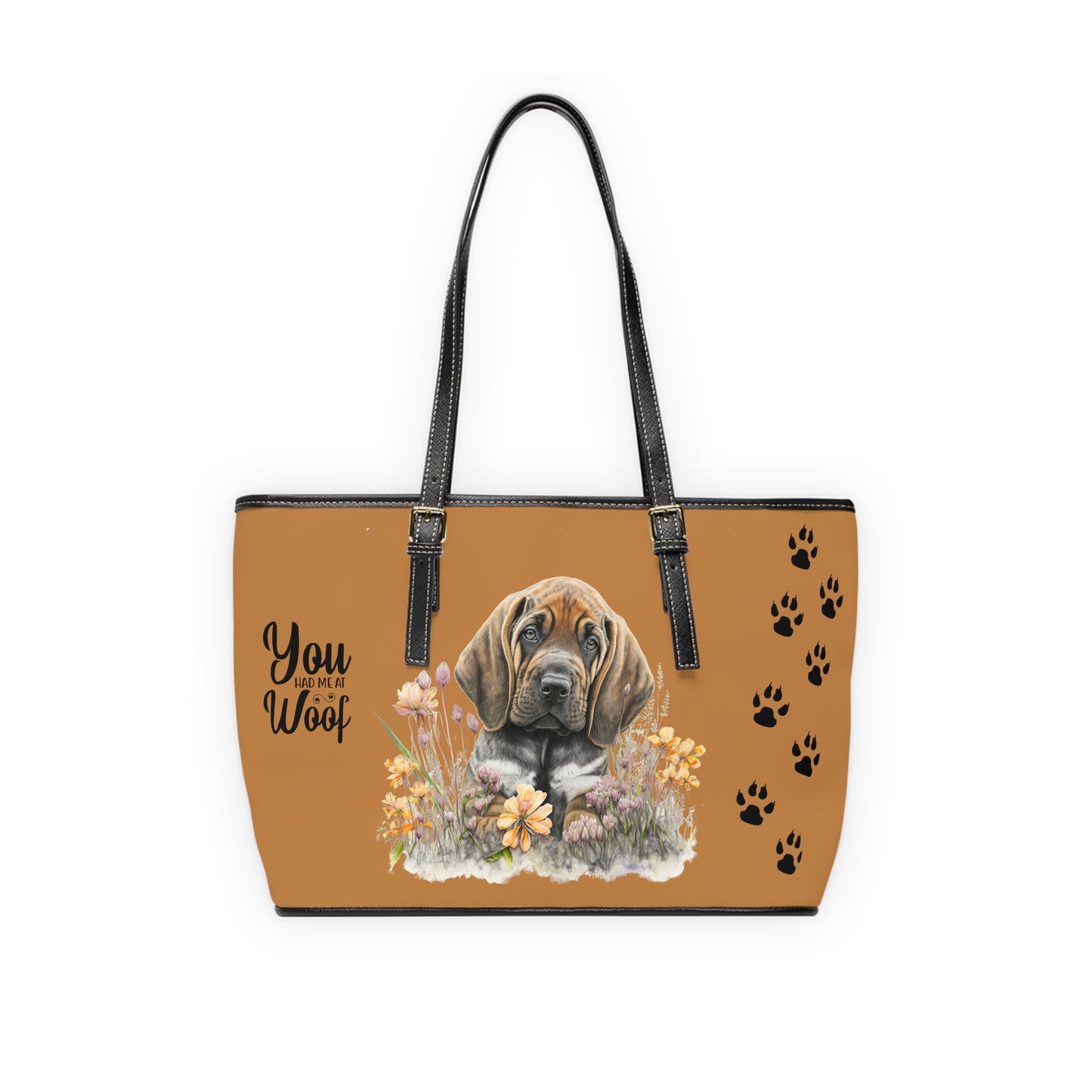 Bloodhound Puppy Leather Shoulder Bag Light Brown two bloodhound puppies and You Had Me at Woof