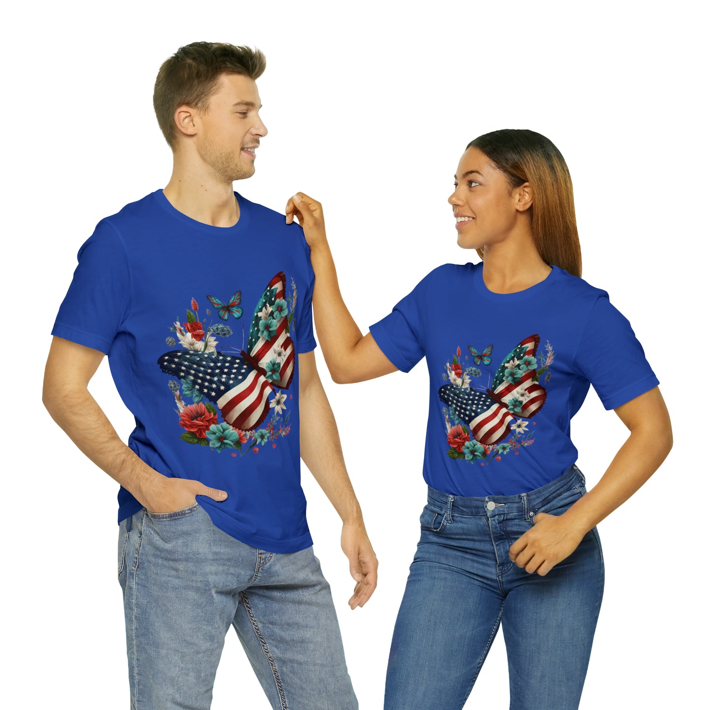 Unisex Jersey Short Sleeve Tee, American Flag, Butterfly, Patriotic