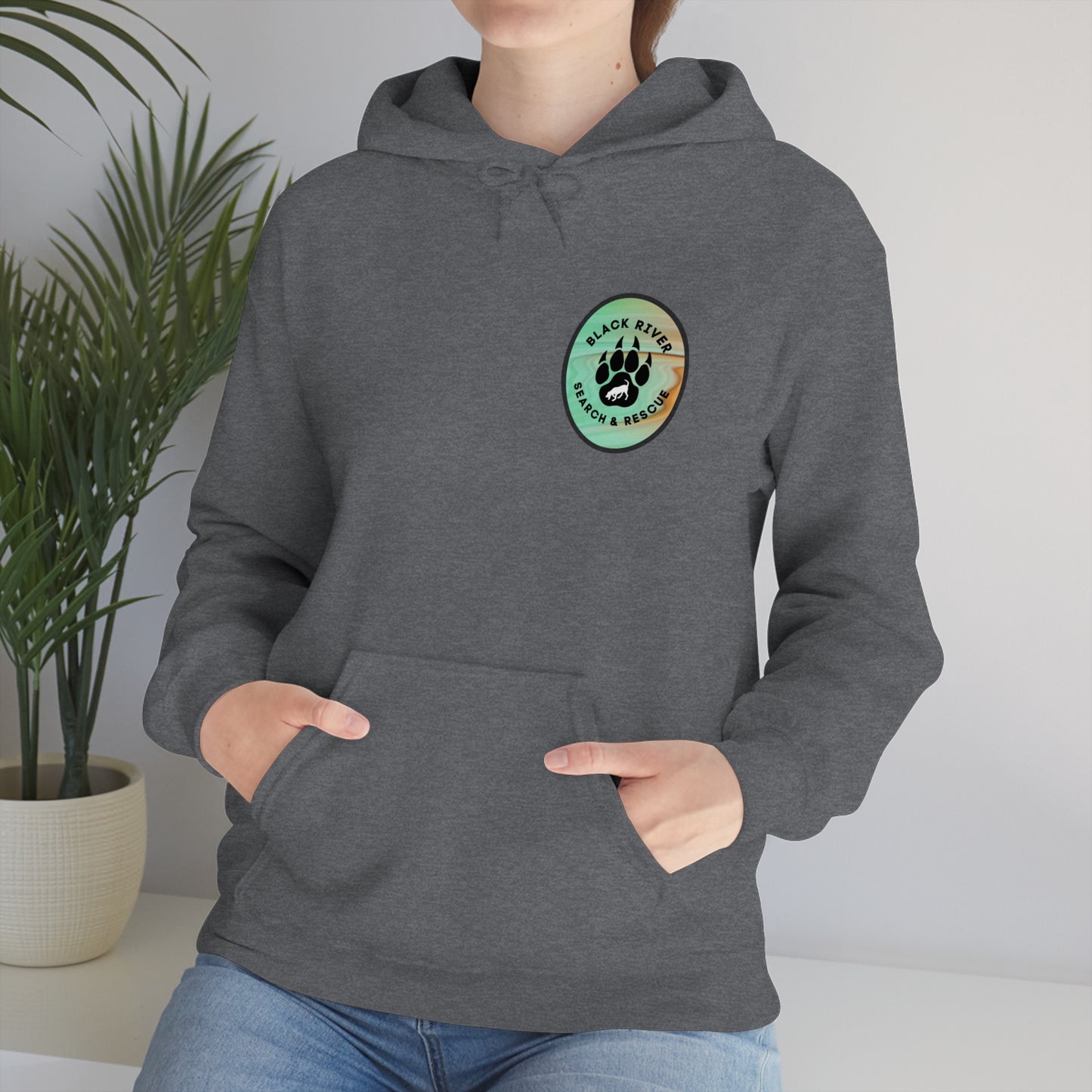 Green and Peach Marble Black River Search & Rescue Logo Unisex Heavy Blend™ Hooded Sweatshirt