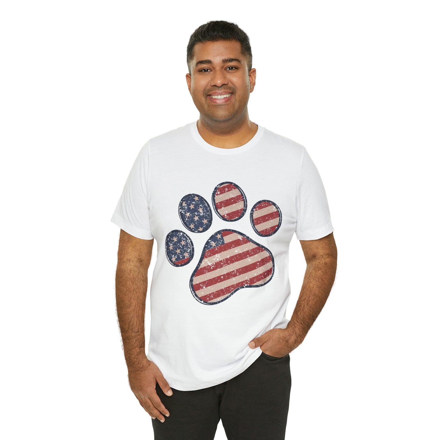 4th of July Pawprint Unisex Jersey Short Sleeve Tee Patriotic American Flag
