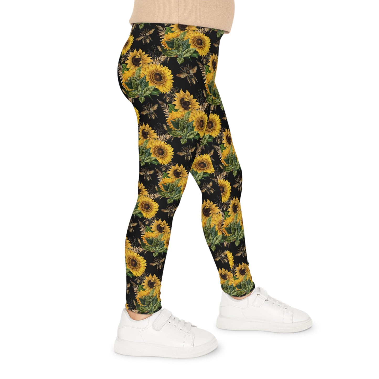 Girl's colorful sunflower bee leggings.