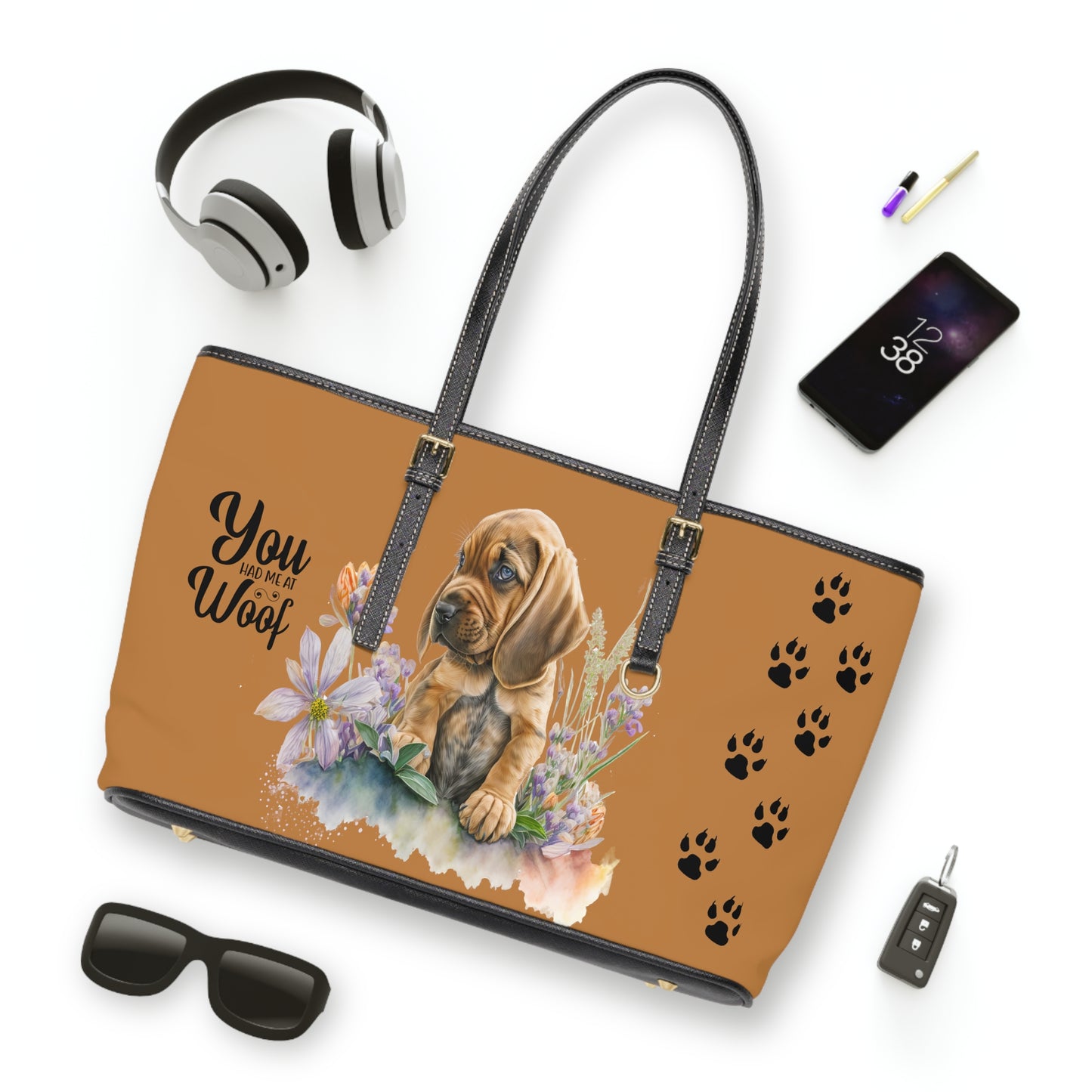 Bloodhound Puppy Leather Shoulder Bag Light Brown two bloodhound puppies and You Had Me at Woof