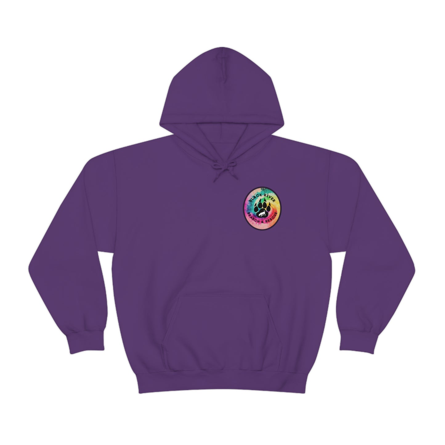 Tie Dye Black River Search & Rescue Logo with Lucy Unisex Heavy Blend™ Hooded Sweatshirt