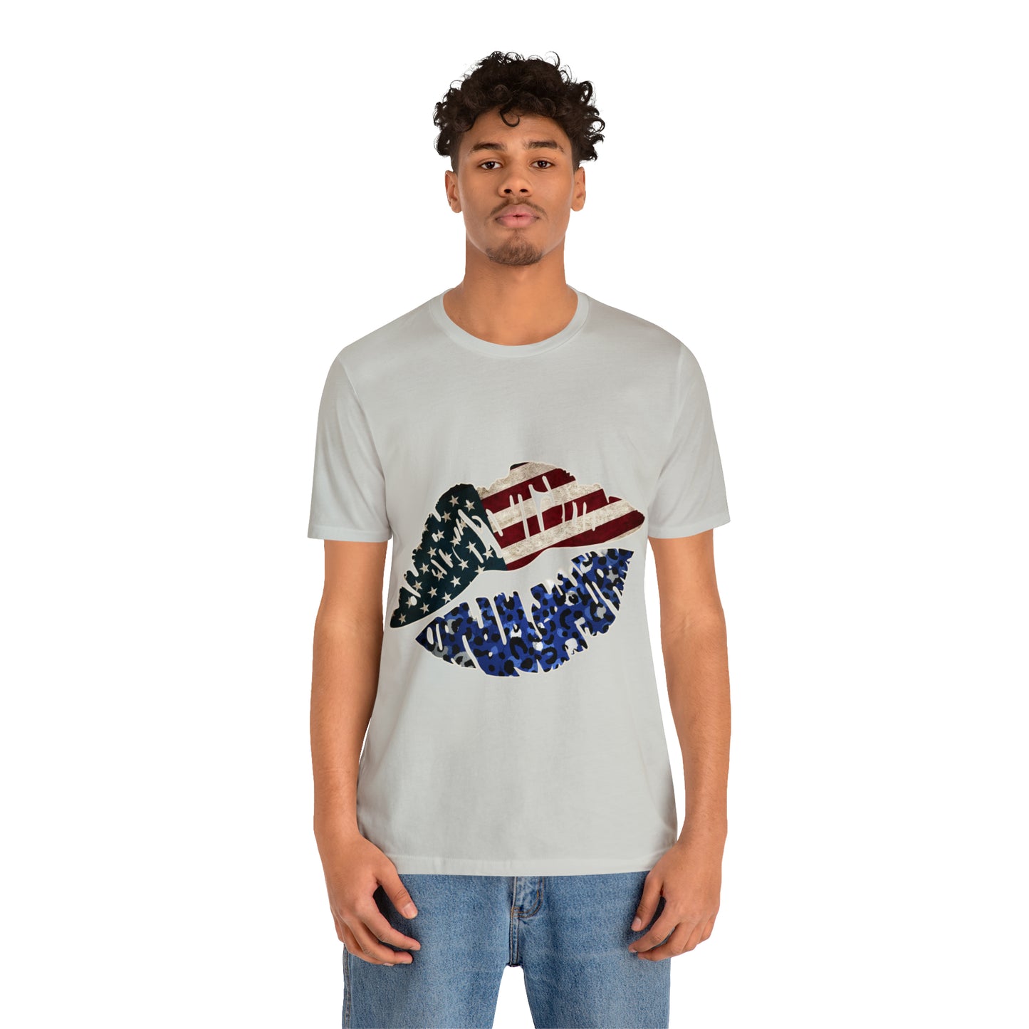 American Flag Lips 4th of July Unisex Jersey Short Sleeve Tee Patriotic Retro