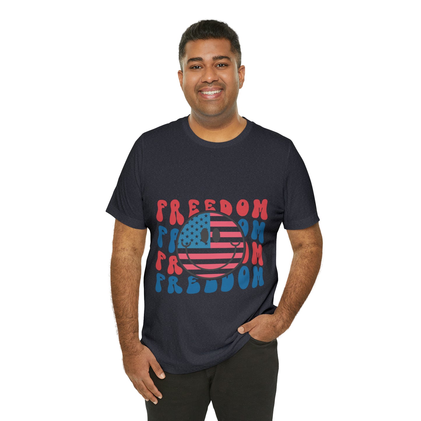 Freedom Smiley Face Flag Unisex Jersey Short Sleeve Tee Patriotic American Flag