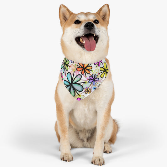 Retro Multicolor Flower Pet Bandana Collar