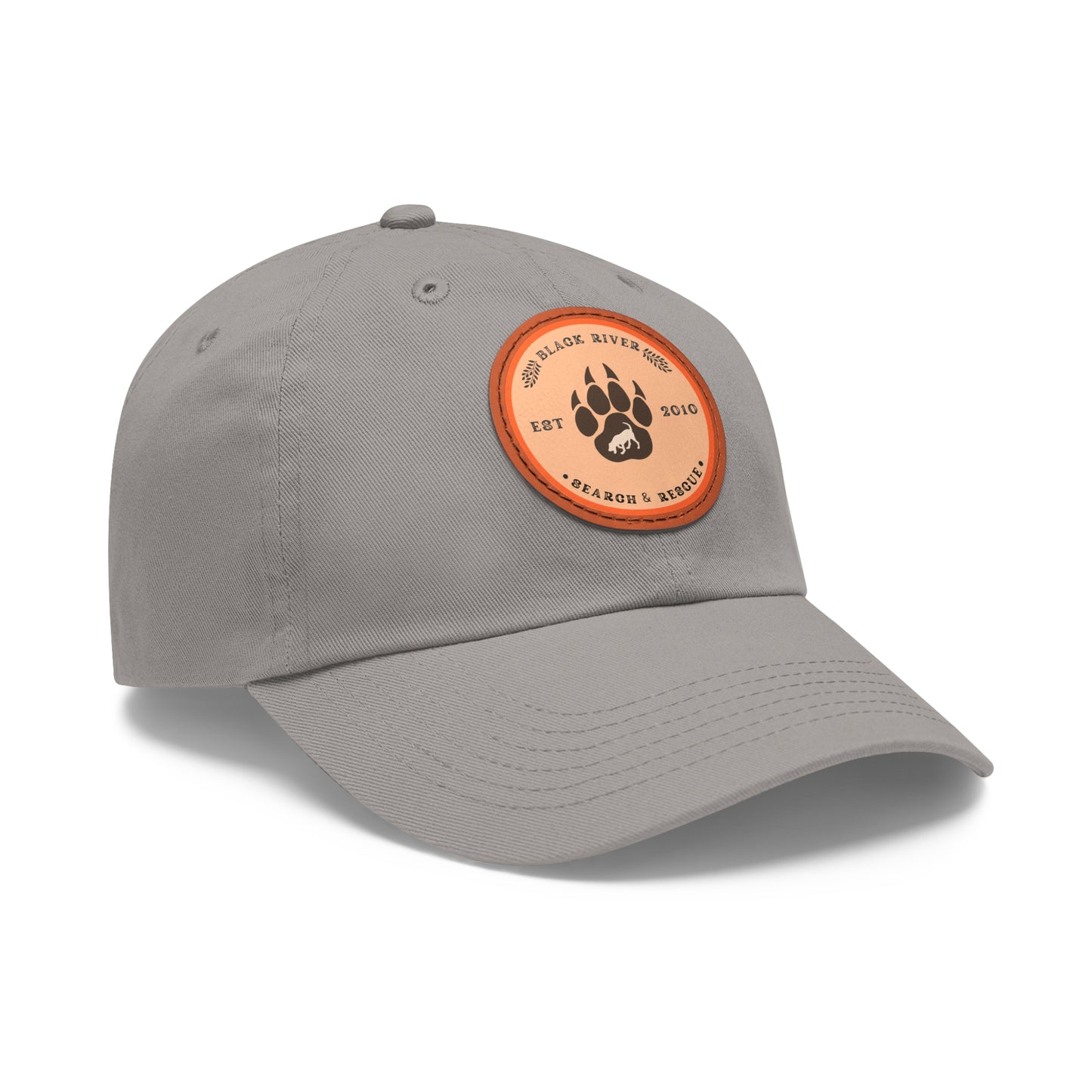 Copy of Unisex Hat with Leather Patch (Round), Black River Search & Rescue Logo, Orange patch