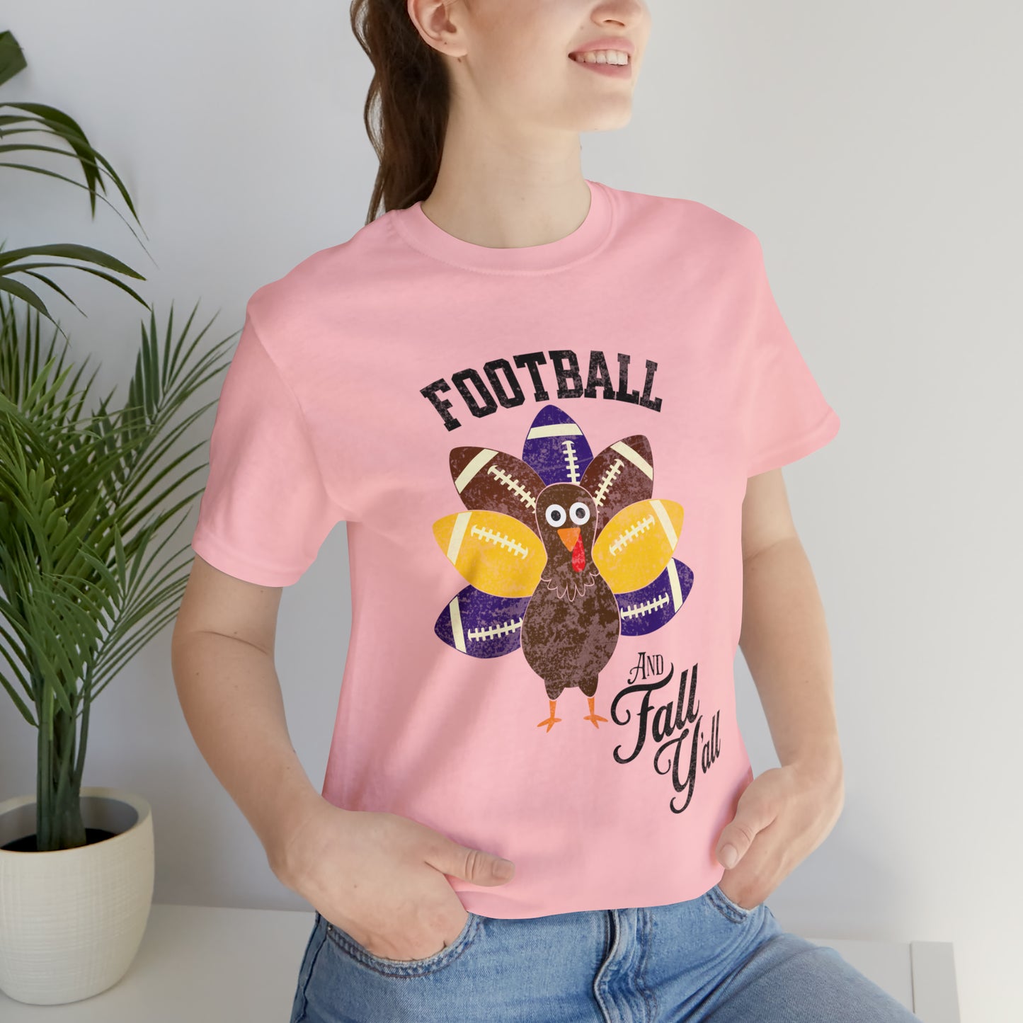 Vintage Purple and Yellow Football and Fall Short Sleeve Tee, Football and turkey shirt, LSU