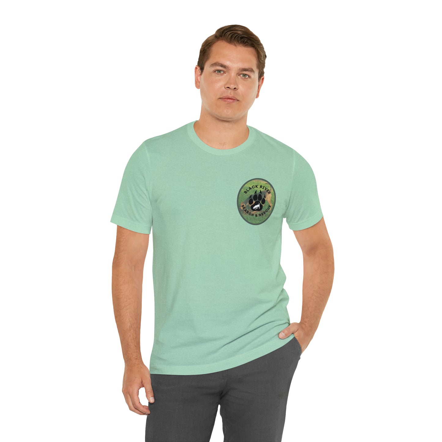 Black River Search & Rescue Logo with Lucy Unisex Jersey Short Sleeve Tee