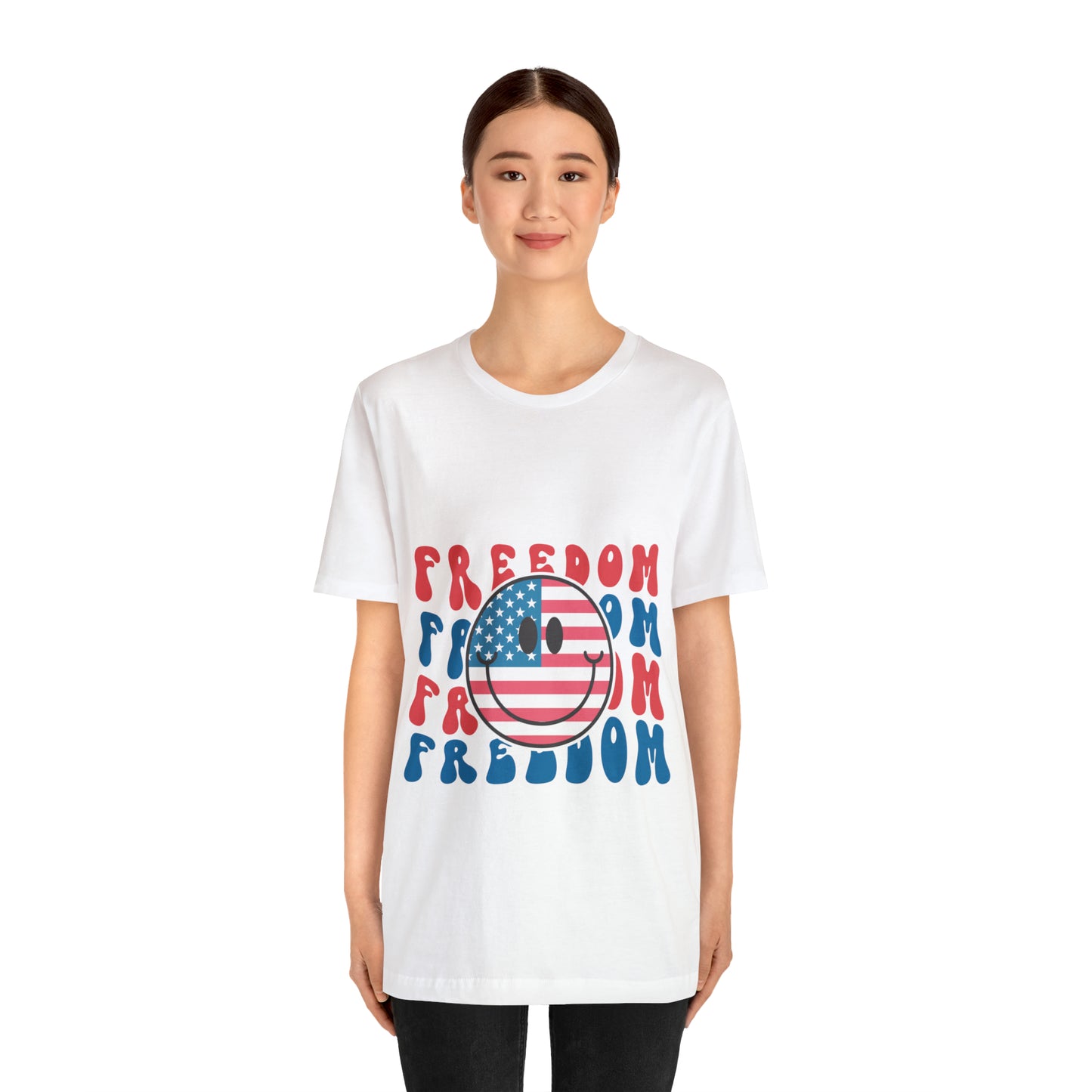 Freedom Smiley Face Flag Unisex Jersey Short Sleeve Tee Patriotic American Flag