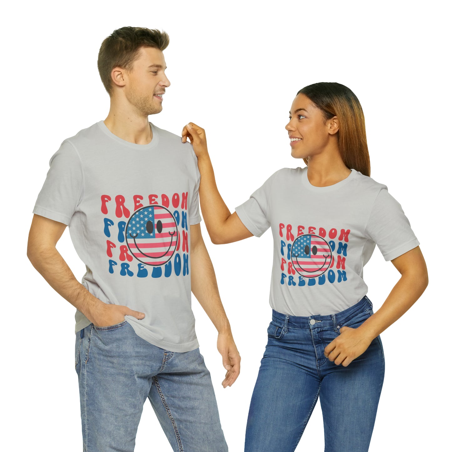 Freedom Smiley Face Flag Unisex Jersey Short Sleeve Tee Patriotic American Flag