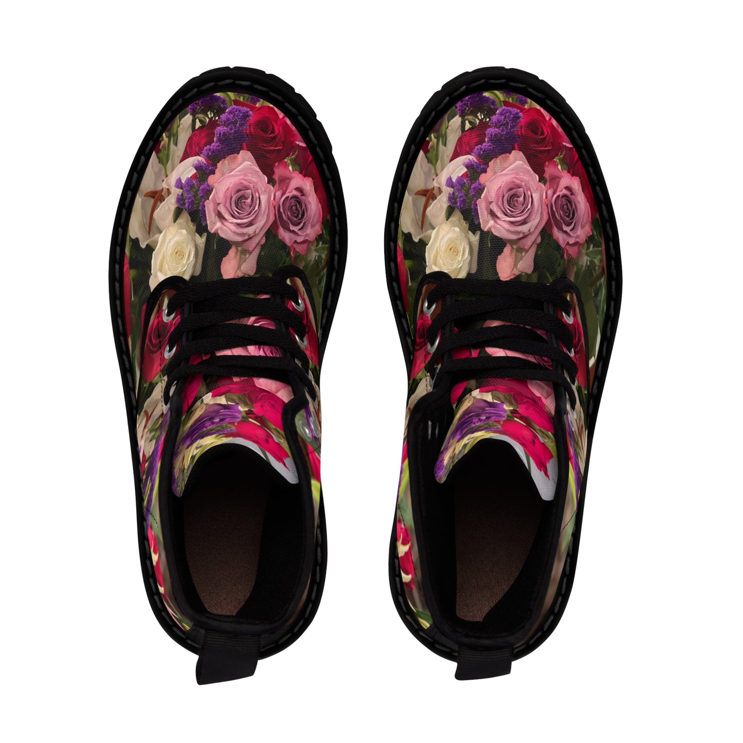 Women's Canvas Boots, Roses, Red, Purple, Flowers