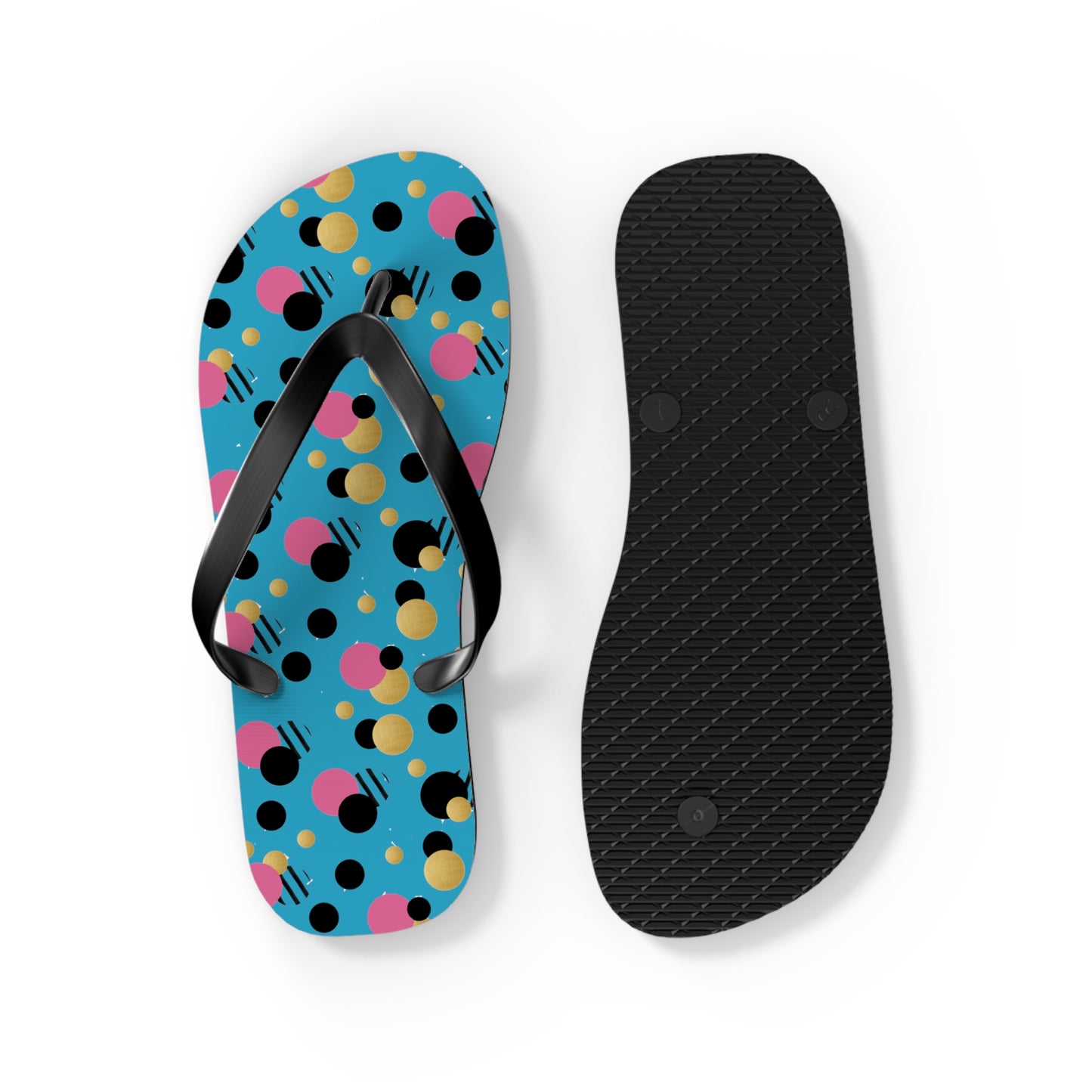 Turquoise pink, black gold polka dot Flip Flops