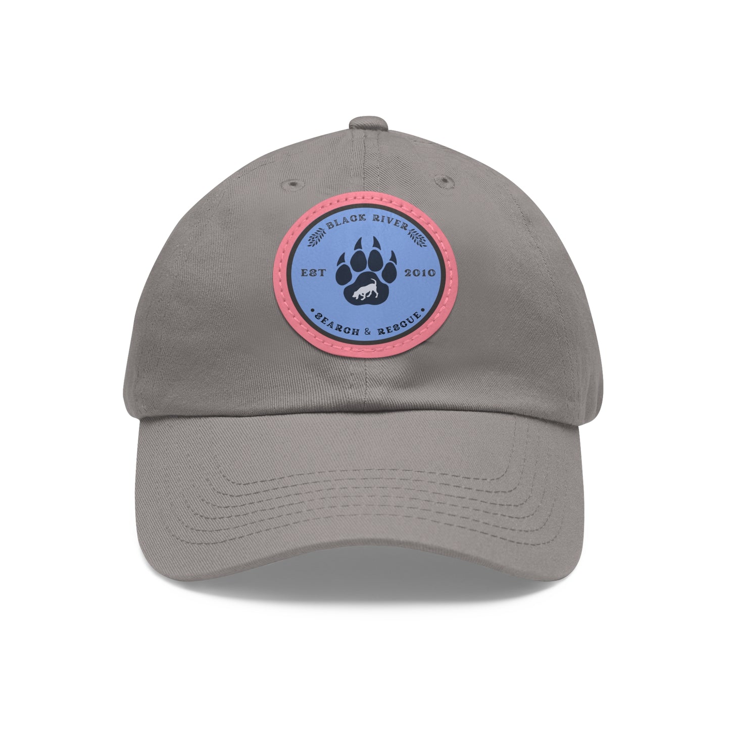 Copy of Unisex Hat with Leather Patch (Round), Black River Search & Rescue Logo, Vintage Blue patch