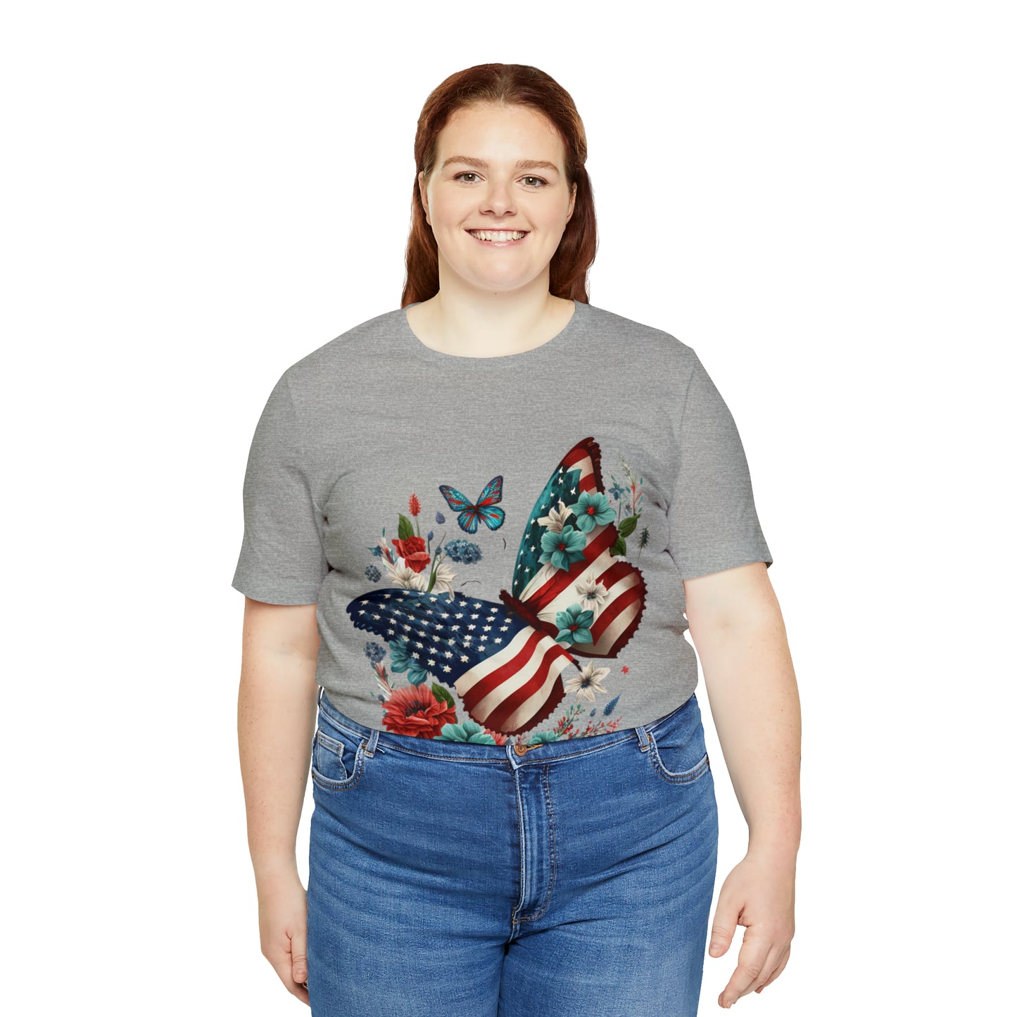 Unisex Jersey Short Sleeve Tee, American Flag, Butterfly, Patriotic