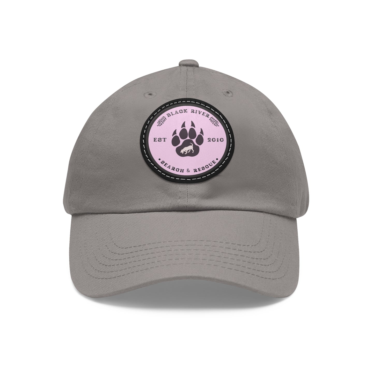 Copy of Unisex Hat with Leather Patch (Round), Black River Search & Rescue Logo, Pink patch