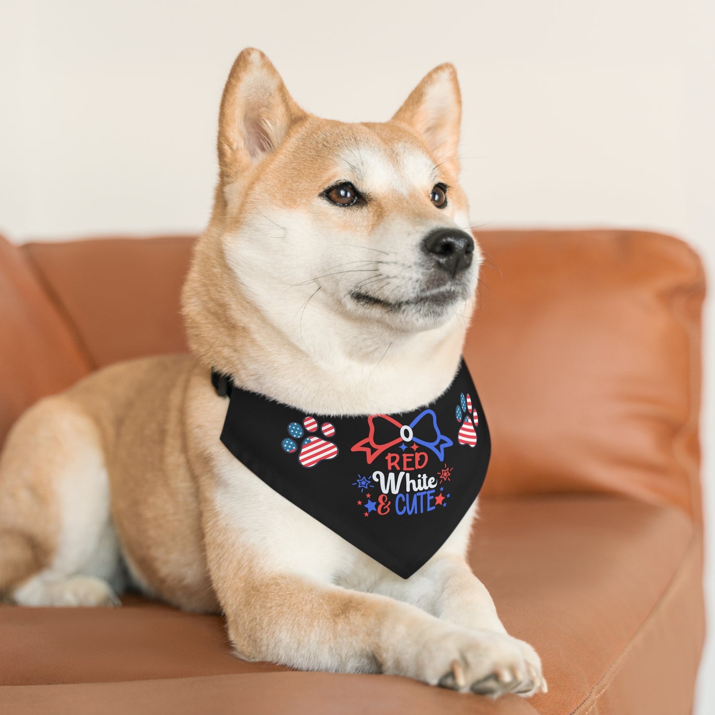 Black Patriotic Pet Bandana Collar Red White and Cute Bow July 4th Patriotic