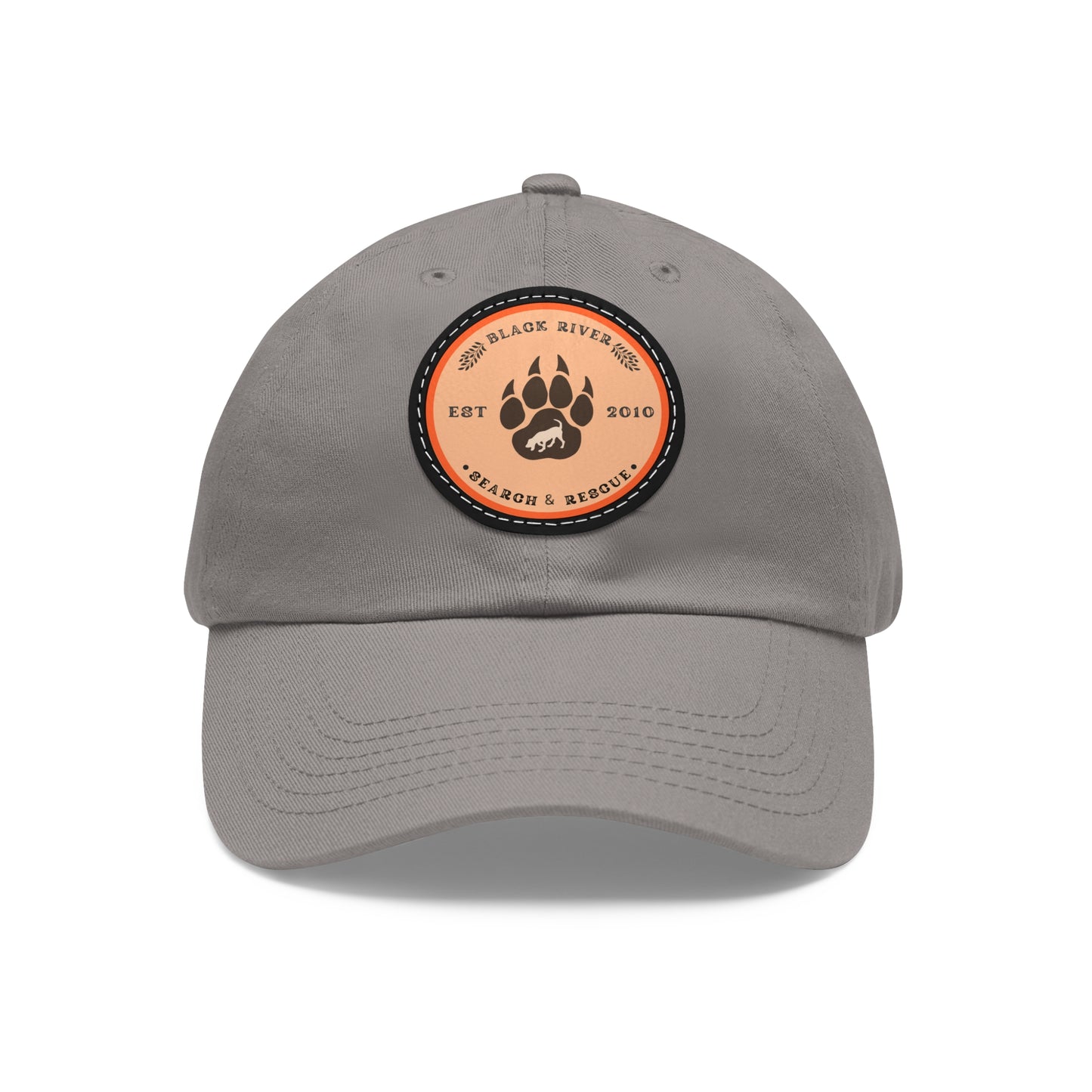 Copy of Unisex Hat with Leather Patch (Round), Black River Search & Rescue Logo, Orange patch