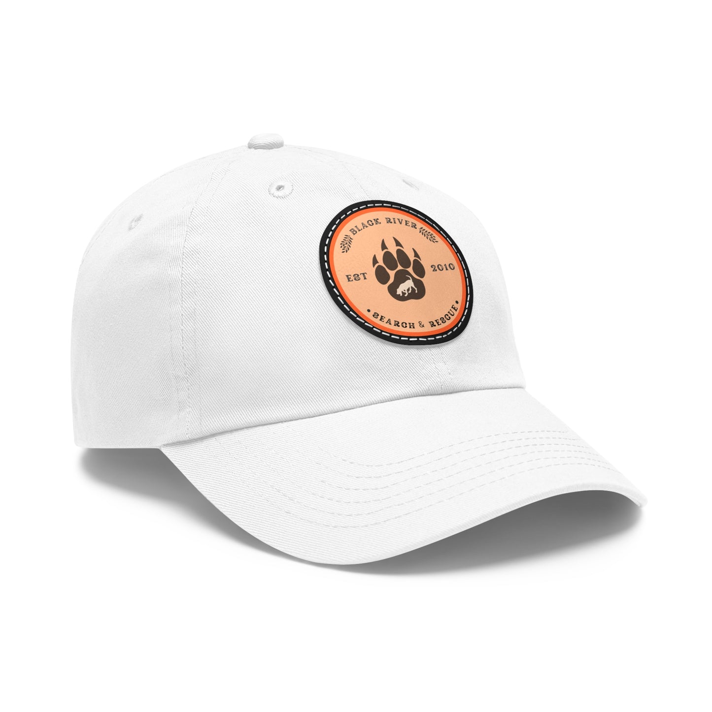 Copy of Unisex Hat with Leather Patch (Round), Black River Search & Rescue Logo, Orange patch