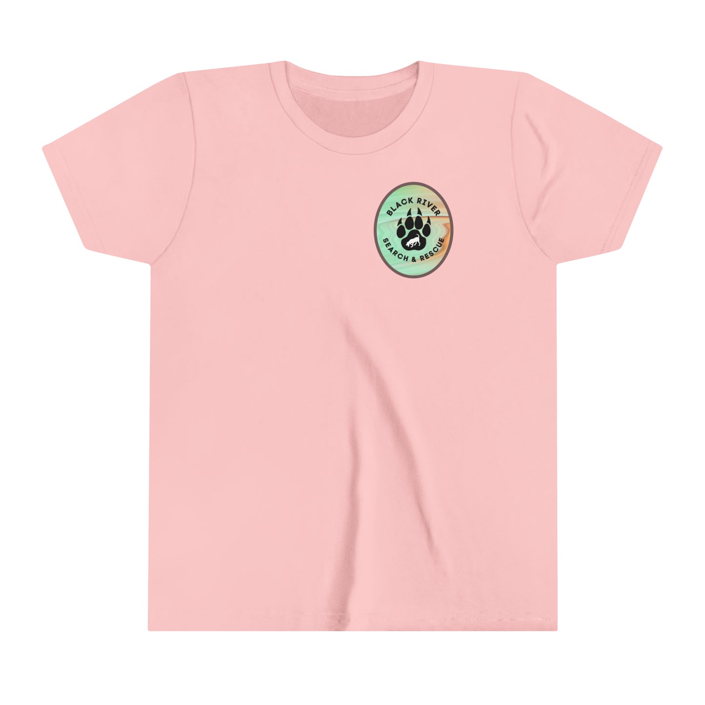 Green and Peach Marble Black River Search & Rescue Logo Youth Short Sleeve Tee