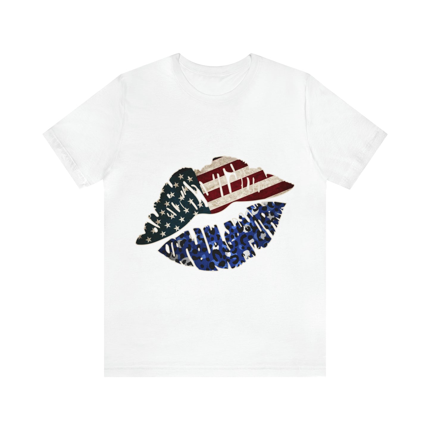 American Flag Lips 4th of July Unisex Jersey Short Sleeve Tee Patriotic Retro