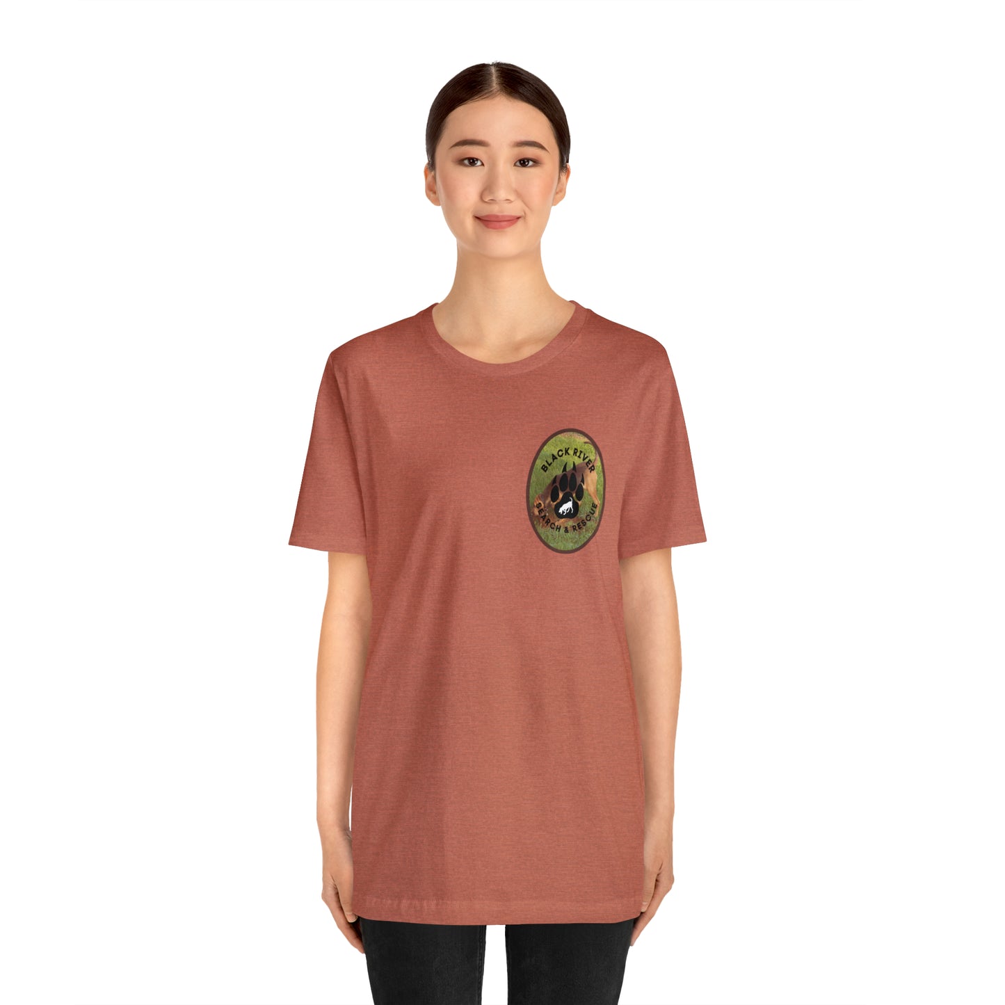 Black River Search & Rescue Logo with Lucy Unisex Jersey Short Sleeve Tee