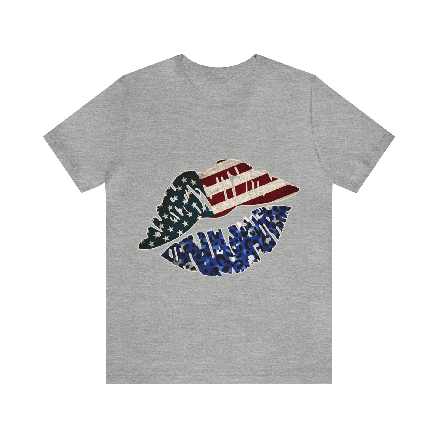 American Flag Lips 4th of July Unisex Jersey Short Sleeve Tee Patriotic Retro